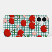 Personalisierte Kirsche auf grünem Gingham Handyhü iPhone 16 Hülle (Rückseite (Horizontal))