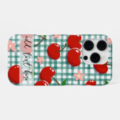 Personalisierte Kirsche auf grünem Gingham Handyhü iPhone Hülle (Rückseite (Horizontal))