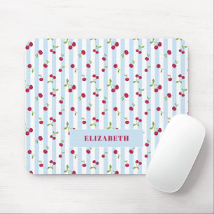 Personalisierte Kirsche Blau Streifen Retro Süß Mousepad