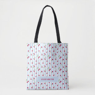 Personalisierte Kirsche Blaue Streifen Retro Süß Tasche
