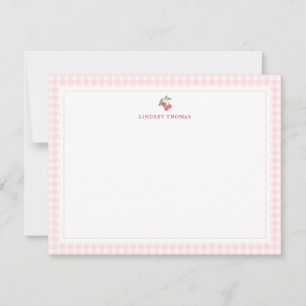 Personalisierte Kirschen Rosa Gingham-Rahmen Mitteilungskarte