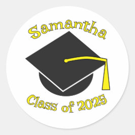 Personalisierte Klasse von 2025 Abschluss Hutgelb Runder Aufkleber