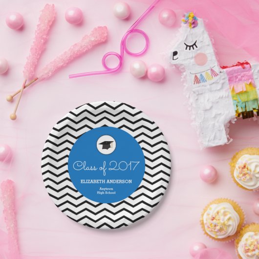Personalisierte Klasse von 2025 Zickzack Blue Grad Pappteller (Party)