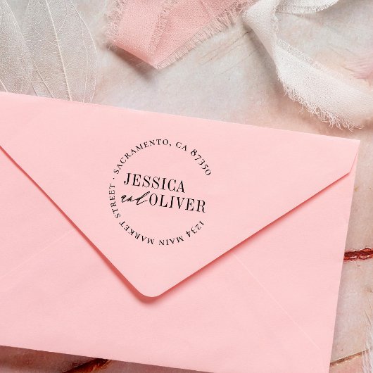 Personalisierte klassische Hochzeitsrunde Rücksend Permastempel