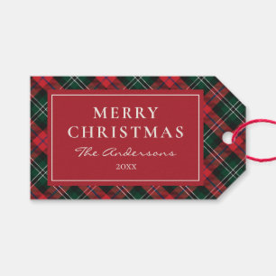 Personalisierte klassische rote und grüne Tartan-W Geschenkanhänger