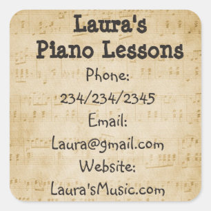 Personalisierte Klavier-Lektions-fördernde Quadratischer Aufkleber