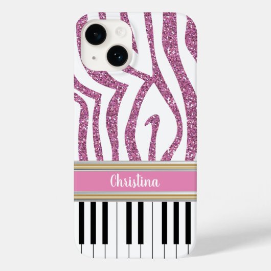Personalisierte Klaviertasten Rosa Glitzer Zebra P Case-Mate iPhone Hülle (Rückseite)