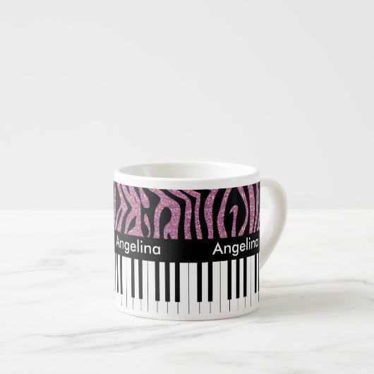 Personalisierte Klaviertasten Rosa Glitzer Zebra P Espressotasse (Vorderseite Rechts)