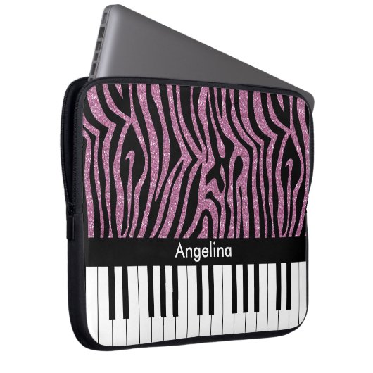 Personalisierte Klaviertasten Rosa Glitzer Zebra P Laptopschutzhülle (Vorne Rechts)