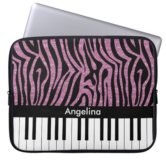 Personalisierte Klaviertasten Rosa Glitzer Zebra P Laptopschutzhülle (Vorderseite)