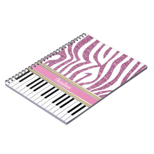 Personalisierte Klaviertasten Rosa Glitzer Zebra P Notizblock (Linke Seite)