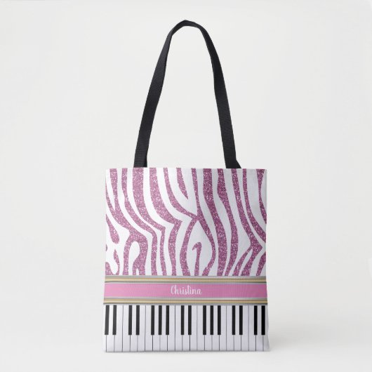 Personalisierte Klaviertasten Rosa Glitzer Zebra P Tasche (Vorderseite)