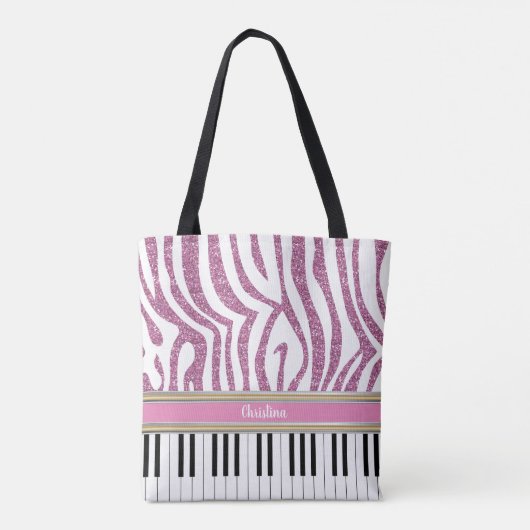 Personalisierte Klaviertasten Rosa Glitzer Zebra P Tasche (Rückseite)
