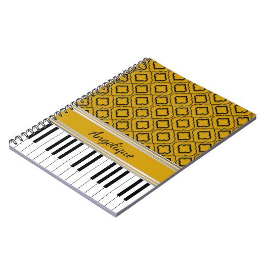 Personalisierte Klaviertasten Schwarze Quatrefolie Notizblock (Linke Seite)