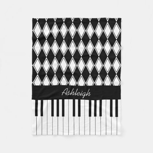 Personalisierte Klaviertasten und Diamanten Fleecedecke (Vorderseite)