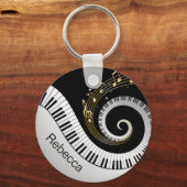 Personalisierte Klaviertasten und Gold-Musiknoten Schlüsselanhänger (Vorderseite)