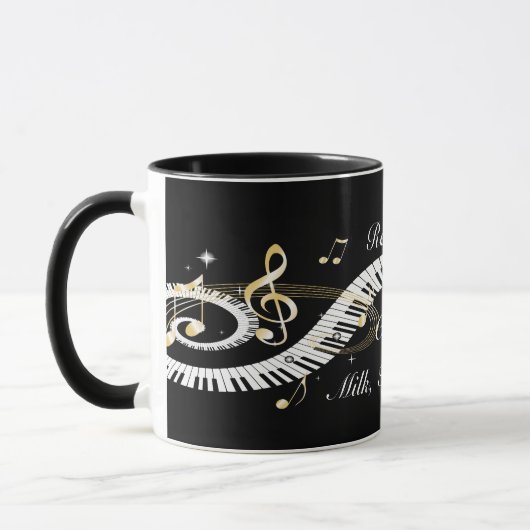 Personalisierte Klaviertasten und goldene Musiknot Tasse (Links)