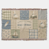 Personalisierte Kleine-Gans-Babyjunge-Blau-Gingham Decke (Vorderseite)