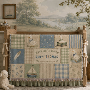 Personalisierte Kleine-Gans-Babyjunge-Blau-Gingham Decke