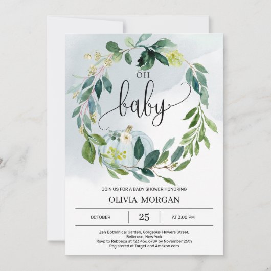 Personalisierte kleine Kürbisbrunnendusche Einladung (Vorderseite)