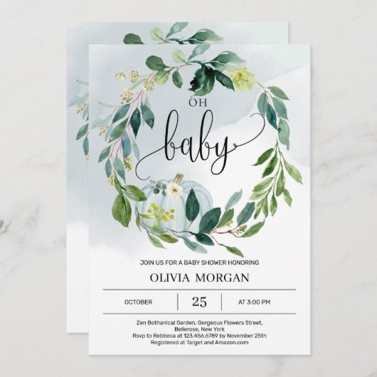 Personalisierte kleine Kürbisbrunnendusche Einladung (Vorne/Hinten)