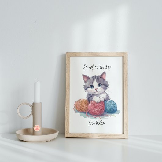 Personalisierte Knitterkatze für Garnliebhaber Poster