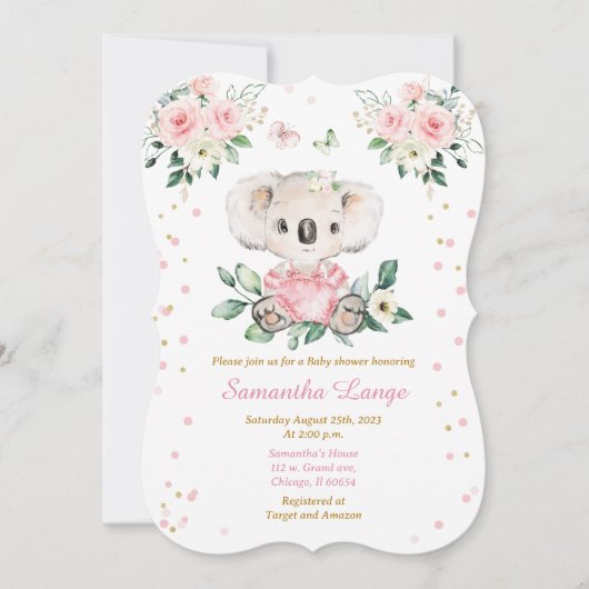 Personalisierte Koala Babyduschschschablone Einladung (Vorderseite)