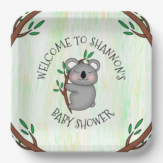 Personalisierte Koala Bear Themed Baby Dusche Pappteller (Vorderseite)