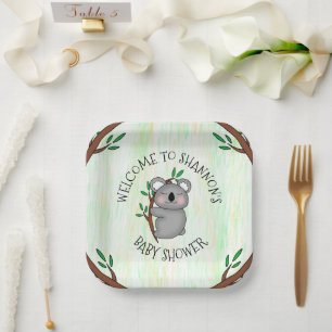 Personalisierte Koala Bear Themed Baby Dusche Pappteller