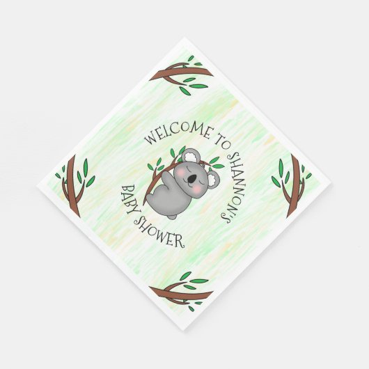 Personalisierte Koala Bear Themed Baby Dusche Serviette (Ecke)