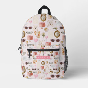 Personalisierte Kokette Rosa Vintage Weiblich Bedruckter Rucksack