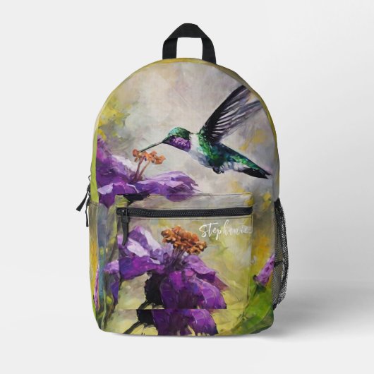 Personalisierte Kolibri-Schultasche, Natur Bedruckter Rucksack (Vorderseite)