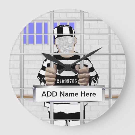 Personalisierte komische Gesichtserkennung Convict Große Wanduhr (Vorderseite)