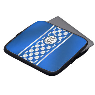 Personalisierte königsblaue karierte Rennstreifen Laptopschutzhülle