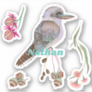 Personalisierte Kookaburra und Eukalyptus Aufkleber