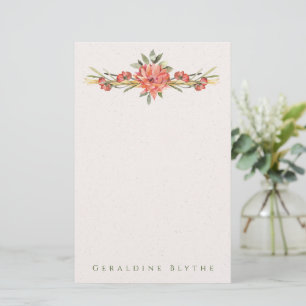 Personalisierte Korallen-Blumen-Papeterie Briefpapier
