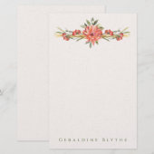 Personalisierte Korallen-Blumen-Papeterie Briefpapier (Vorne/Hinten)
