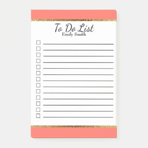 Personalisierte Korallen-Weißgold-linierte To-Do-L Post-it Klebezettel