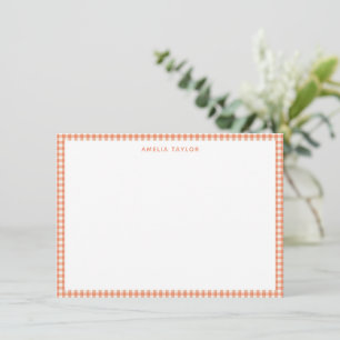 Personalisierte Korallenorange-Gingham-Karo-Schrei Mitteilungskarte