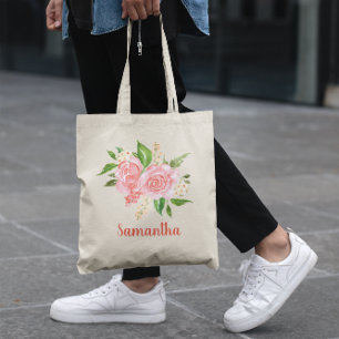 Personalisierte Korallenrosa Rose Tragetasche