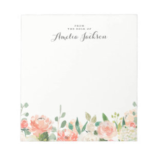 Personalisierte Korrespondenz in Floral Pink Peach Notizblock