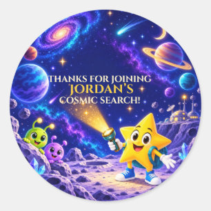 Personalisierte Kosmische Party Kinder Weltraum Ge Runder Aufkleber