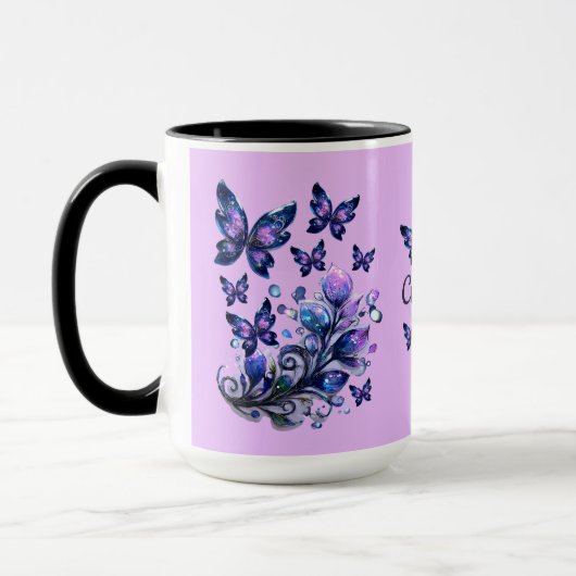 Personalisierte Kosmische Schmetterlinge Rosa Tasse (Links)