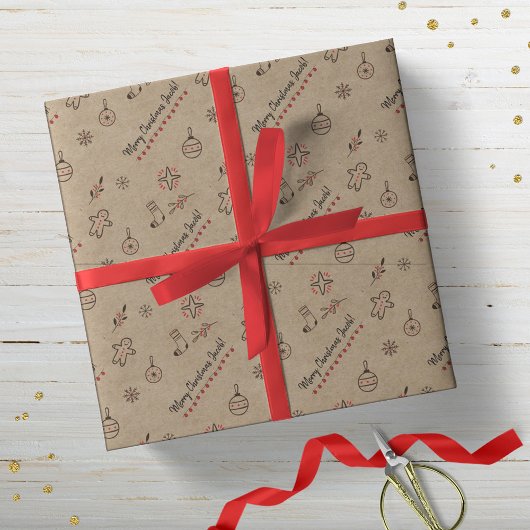 Personalisierte, Kraft-Stilvolle Weihnachtsdoodles Geschenkpapier