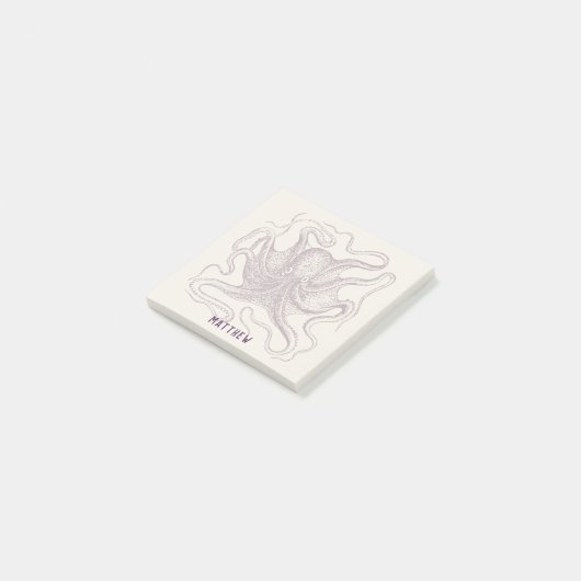 Personalisierte Kraken-illustriertes Lila und Post-it Klebezettel (angewinkelt)