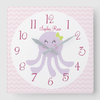 Personalisierte Kraken-Kinderzimmer-Uhr Quadratische Wanduhr