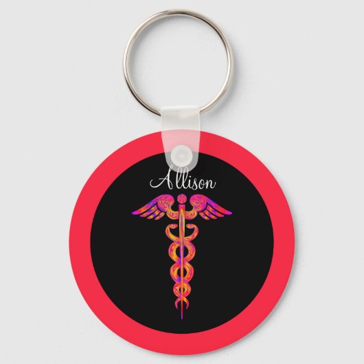 Personalisierte Krankenschwester Colorful Caduceus Schlüsselanhänger (Vorderseite)
