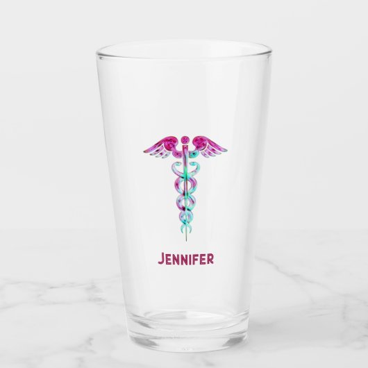 Personalisierte Krankenschwester Retro Rosa Aquama Glas (Vorderseite)