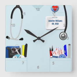 Personalisierte Krankenschwester scheuert sich in Quadratische Wanduhr