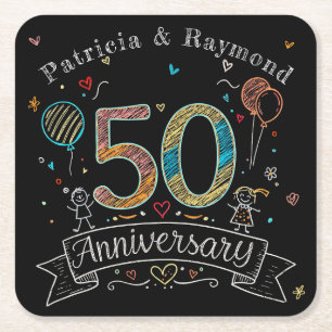 Personalisierte Kreidetafel-Doodles zum 50. Hochze Rechteckiger Pappuntersetzer